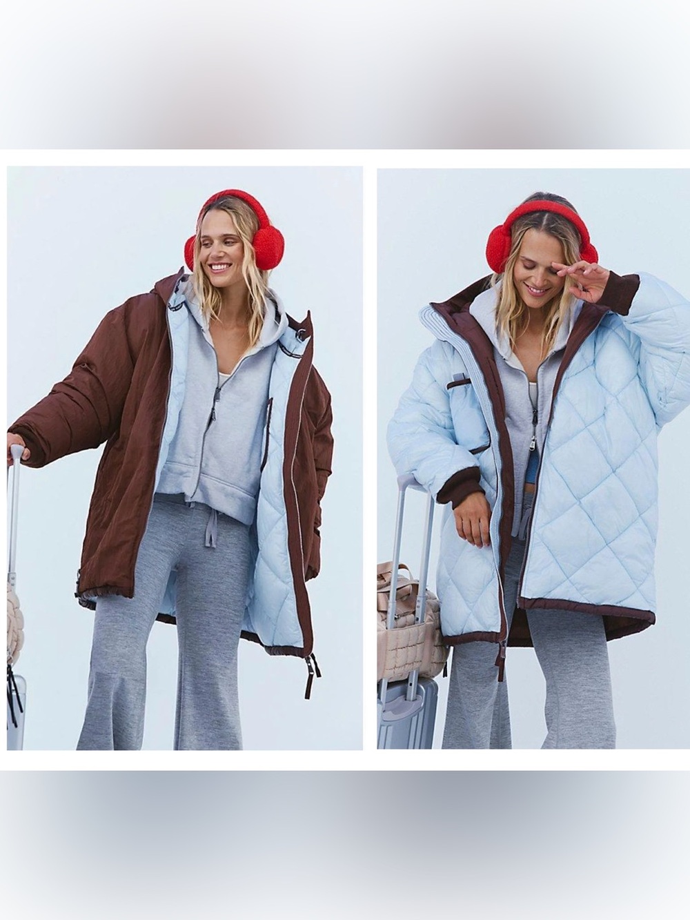 NWT new large free people roaming on reversible Quilted Puffer Coat blue brown